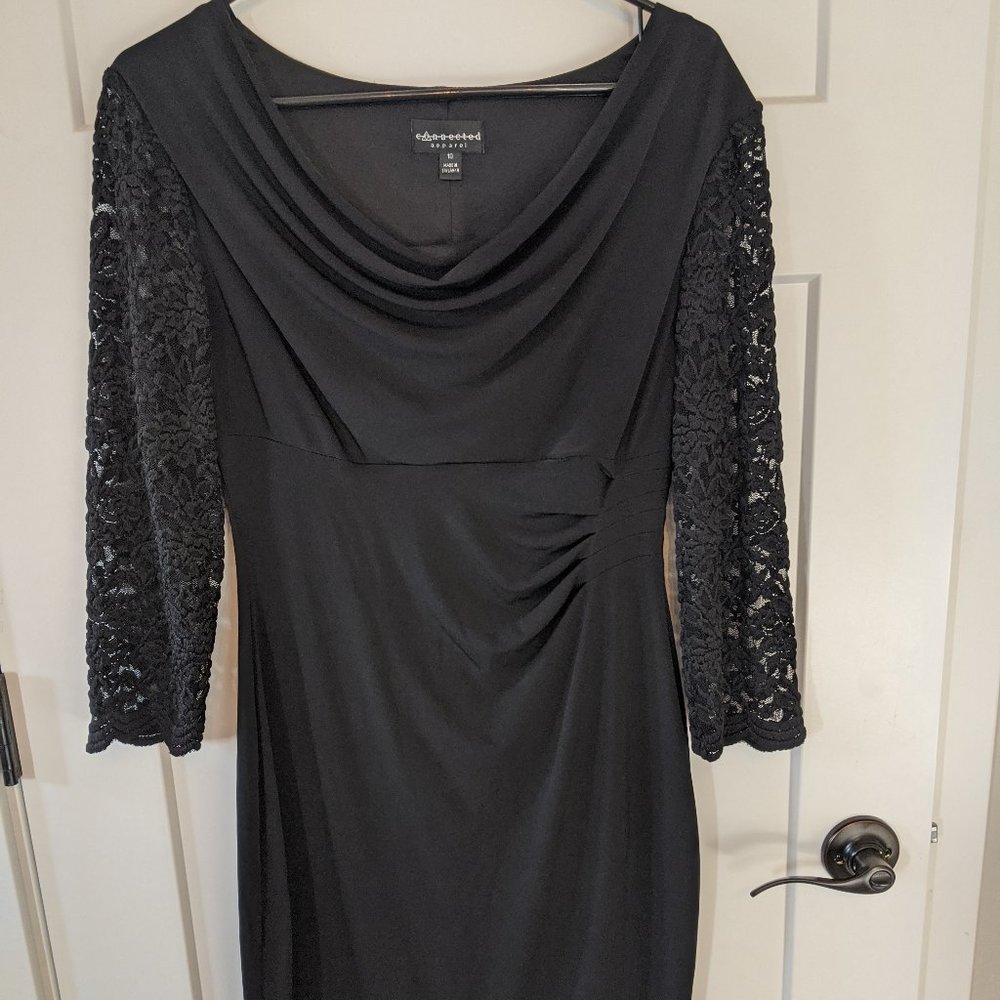 Black cocktail dress with lace sleeves